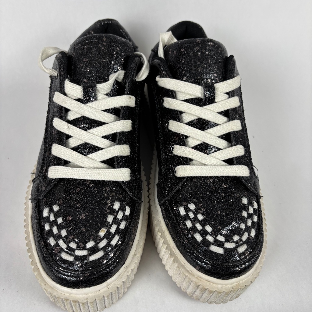 T.U.K Platform Sneakers, Black And White With Speckles On Black, Skule And Bone